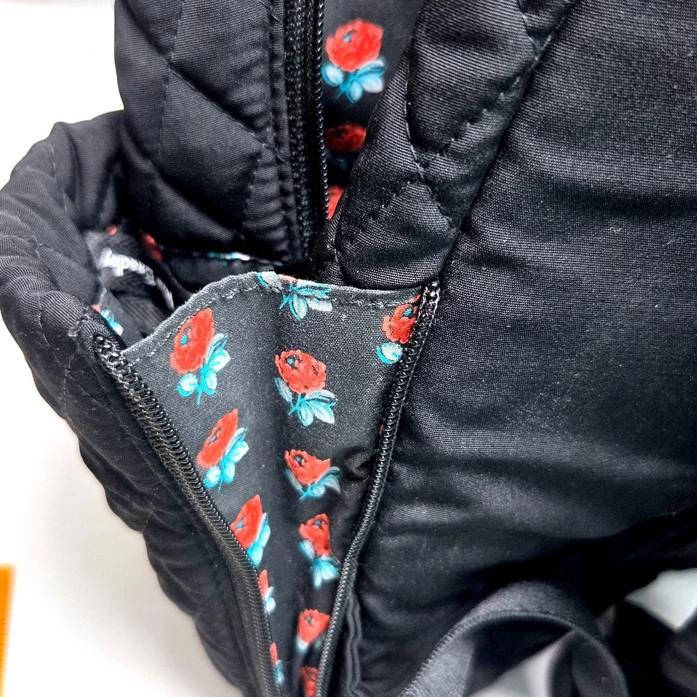 Vera Bradley Small Backpack Black Quilted Cotton Floral Lining Travel Bag EUC 75 - Picture 6 of 11